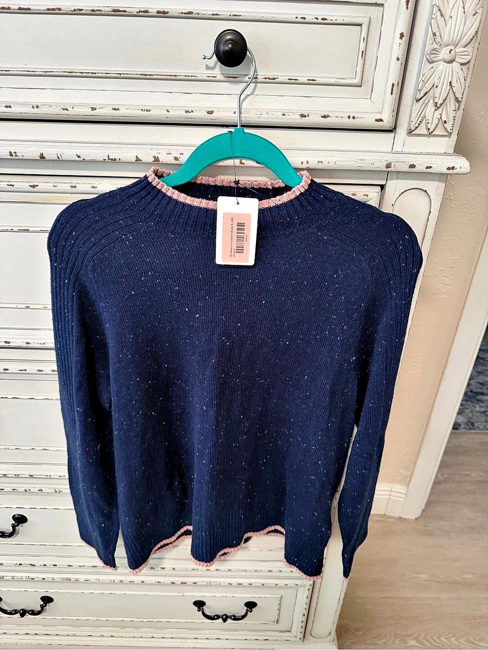 J. Jill Crew Neck Color Block Sweater Blue & Pink Size Small NWT